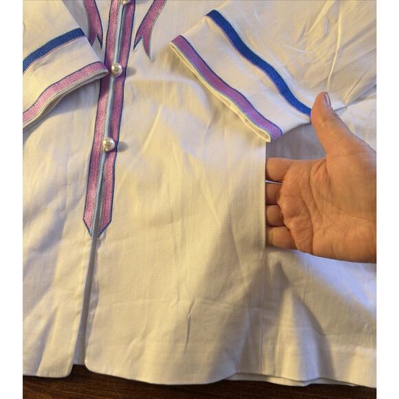 Vintage Bob Mackie Wearable Art 3/4 Sleeve White Ribbon Collared Jacket Size XL - Picture 7 of 7